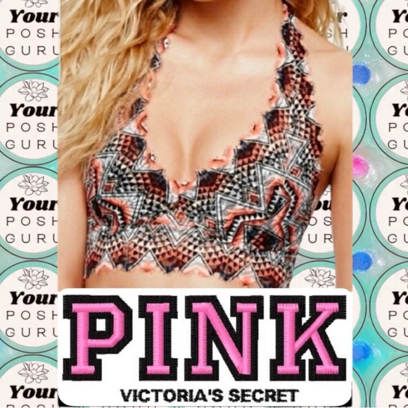 🧡 VS PINK 🧡 Aztec orange halter lace bralette 🌟🌻🍁🆓🆓🆓FREEW/$30BUNDLE❣️ - Picture 1 of 6